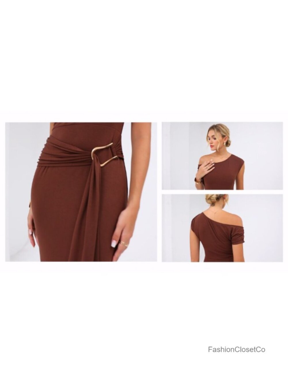 Womens One Shoulder Bodycon Maxi Dress Sleeveless Ruched Formal - Picture 6 of 6